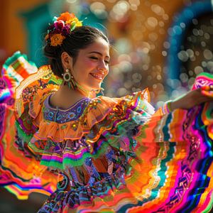 Dancing woman in traditional Mexican costume