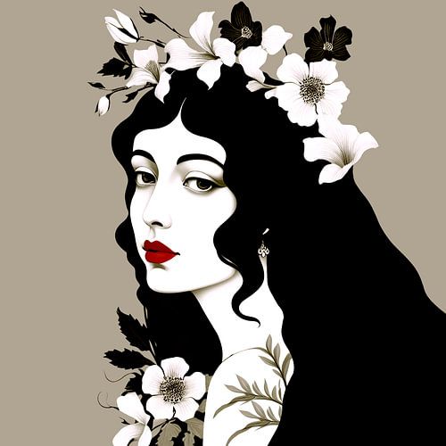 Portret in taupe en zwart / wit. Digital painting