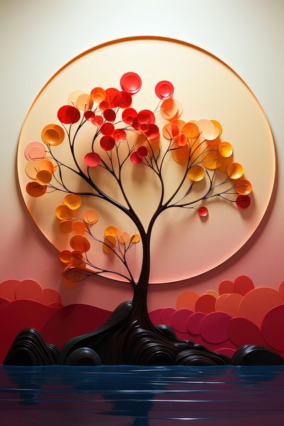 Illustration colourful tree by Digitale Schilderijen