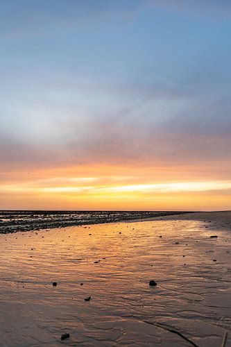 Zonsondergang op het strand, natuurgebied van Los Corrales de Rota, Costa de la Lutz, Córdoba, Andalusië, Spanje