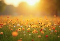Field of flowers at sunset