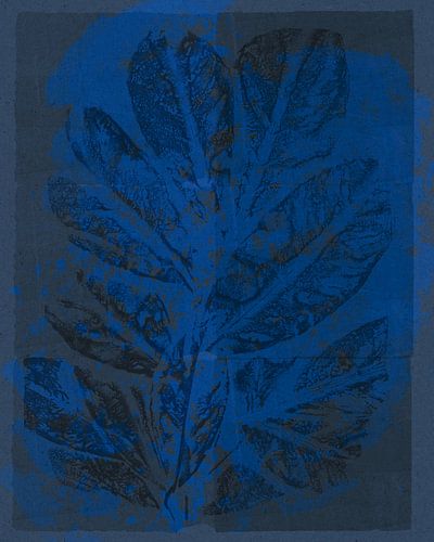 Moderne botanische kunst. Bladeren in blauw.