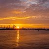 Sonnenaufgang Tata Steel IJmuiden Pier von Evelien van der Horst