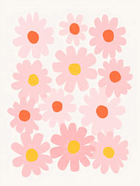 Pink Daisies – Scandinavian Floral Nursery Art by StudioRemier