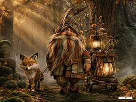 Gnome mit Fuchs im Wald