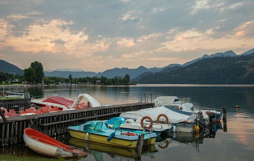 Italian lake (Lago di Caldonazzo) with boats