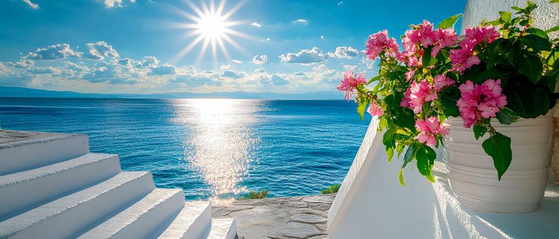 Beach view with flowers - sunshine by Poster Art Shop