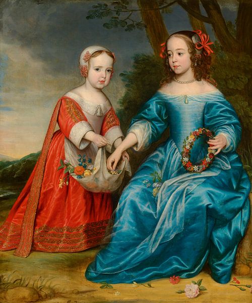 Dubbelportret van prins Willem III en zijn tante Maria prinses van Oranje als kind - Honthorst van Marieke de Koning