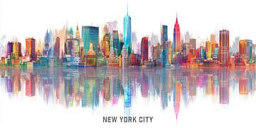 Skyline de New York en bandes de couleurs abstraites avec reflet