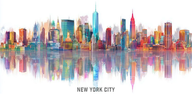 New York City skyline in abstract colour stripes with reflection by MArt