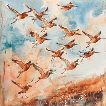 Wide Fields and Black-tailed Godwit's Wings by Karina Brouwer
