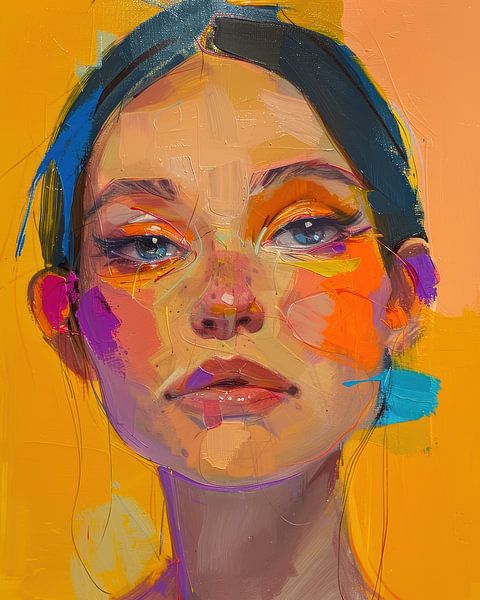 Frauenporträt mit orangefarbenen und blauen Akzenten von Digatelier