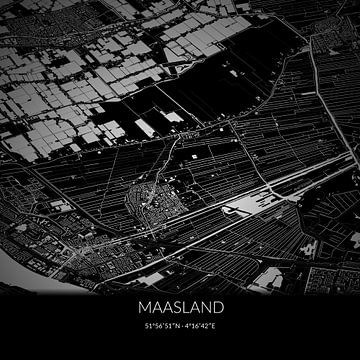 Carte en noir et blanc de Maasland, Hollande méridionale. sur Rezona