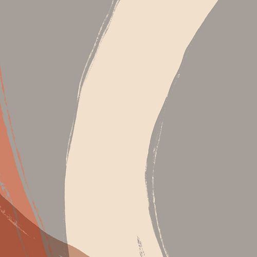 Abstracte vormen en lijnen in grijs, wit, terracotta.