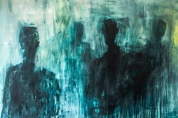 Abstract schilderij, blauwgroen, turquoise, groen en grijs van BowiScapes abstract en digitale kunst