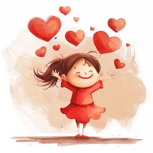Fille heureuse avec des cœurs