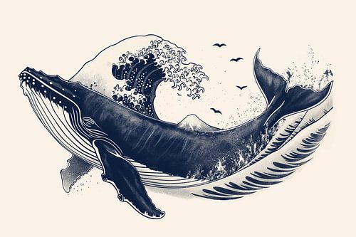 Japandi, De Grote Golf met Walvis en Mount Fuji, Kanawaga van Hokusai