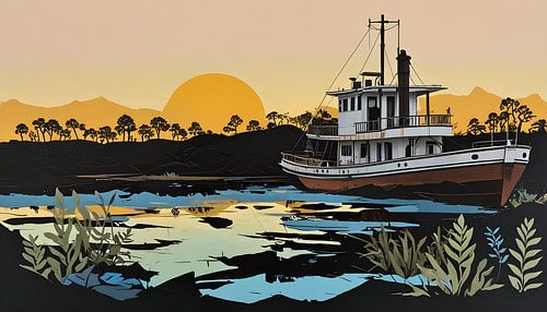 Trawler op een rivier