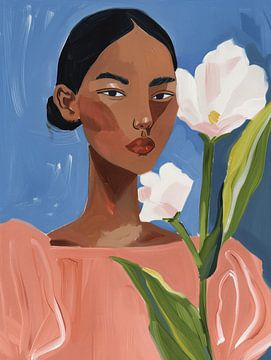 Portret van een jonge vrouw met bloemen van Carla Van Iersel