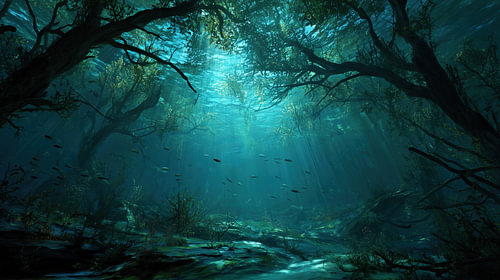 Unterwasserwald und Fische – Panorama