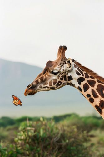 Giraffe en vlinder in dialoog