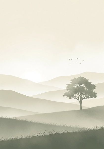 Whispers of Morning – Japandi Misty Landscape by Media Jeka