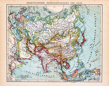 Asie, à l'échelle de l'état. Carte d'époque vers 1900 sur Studio Wunderkammer