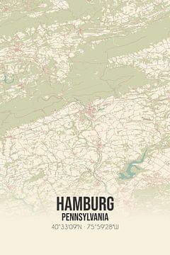 Vintage landkaart van Hamburg (Pennsylvania), USA. van MijnStadsPoster