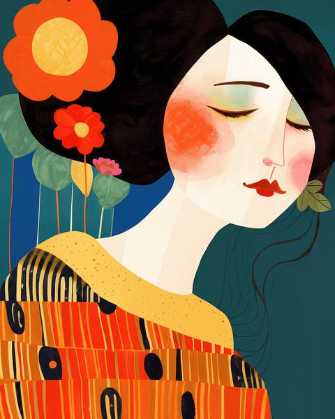 Kleurrijke illustratie, portret van Carla Van Iersel