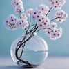 Freshly picked white Sakura branches in a vase by Transmutation Art