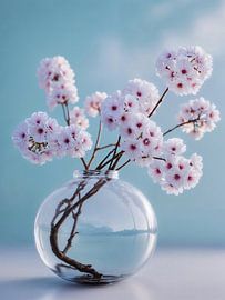 Freshly picked white Sakura branches in a vase