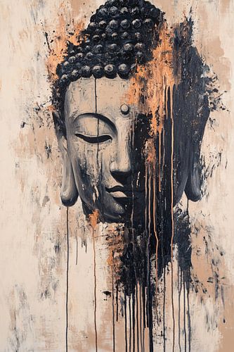 Boeddha-portret met verfstrepen