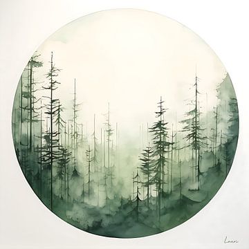 Paysage japonais en nuances de vert sur Lauri Creates