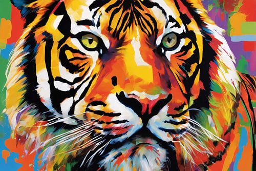 Popart tijger met levendige kleuren