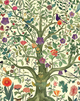 Tree of Life with Birds and Flowers
