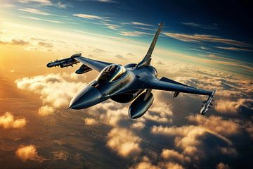 Avion de chasse F16 avec vue imprenable sur Digitale Schilderijen