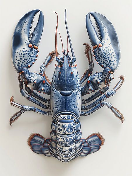 kreeft met delfts blauw gekleurd pantser van Margriet Hulsker