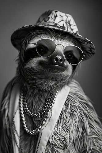 Sloth with sunglasses and hat