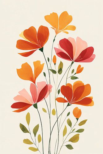Botanische Illustratie in Geel, Roze en Oranje no.6