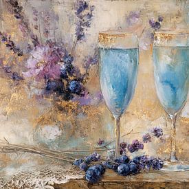 Champagneglazen en Lavendel - Mysterieus Kunstwerk van Joriali fotografie en schilderijen