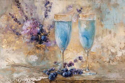 Champagne glasses and Lavender - Mysterious Artwork by Joriali photography and paintings