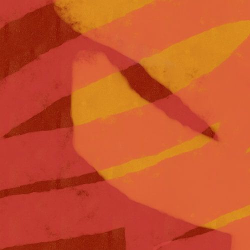 Moderne abstracte kunst. Penseelstreken in geel, warm oranje en bruin.