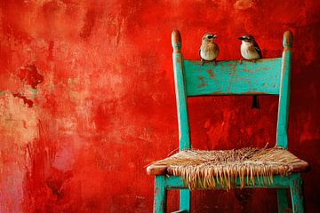 Vogels op stoel van Poster Art Shop
