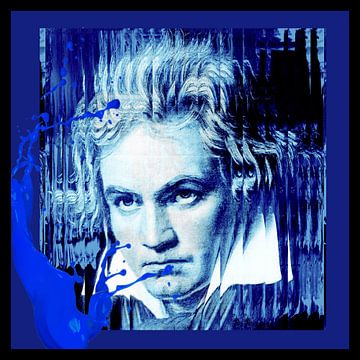 Motief Ludwig van Beethoven - Splash - Blauw - Frame Zwart 01 van Felix von Altersheim