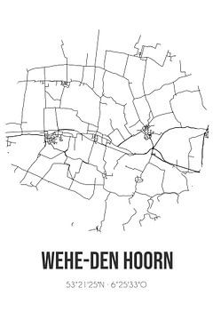 Wehe-den Hoorn (Groningen) | Carte | Noir et blanc sur Rezona