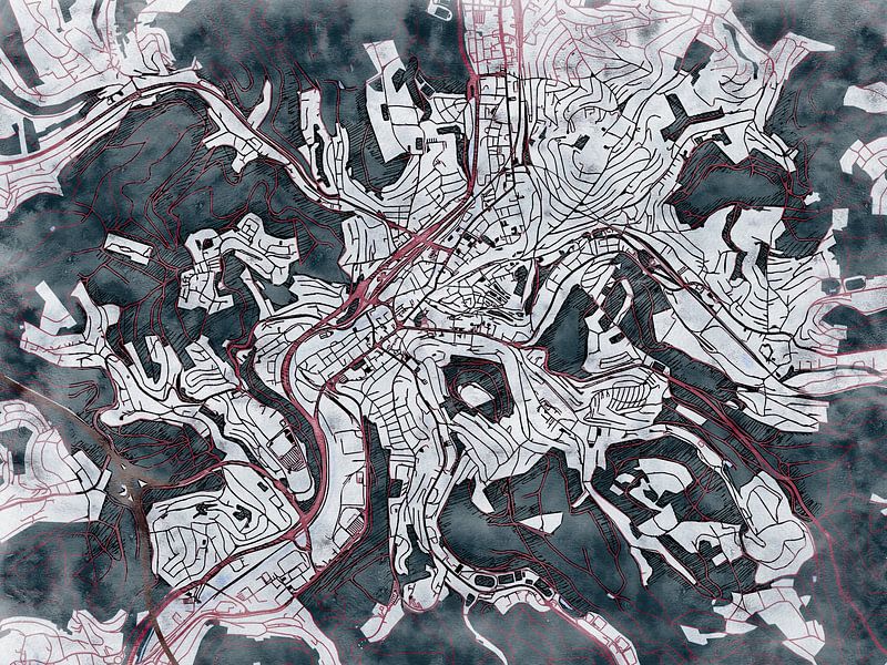 Map of Siegen with the style 'White Winter' by Maporia