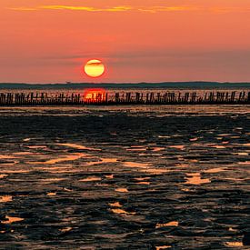 Coucher de soleil rouge à Wierum Friesland sur R Smallenbroek