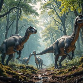 PRIMORDIUM – Eine Gruppe von Dinosauriern bei der Futtersuche im Wald von INFERAURUM