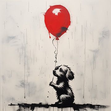 Welpe mit Luftballon rot von TheXclusive Art