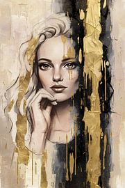 Portrait of a woman in gold by Emiel de Lange